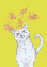 Load image into Gallery viewer, cat with flying fishes