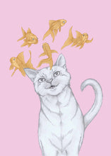 Load image into Gallery viewer, cat with flying fishes