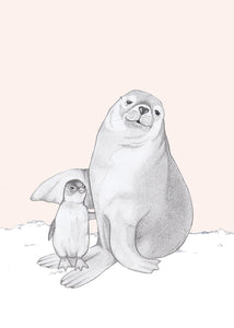 buddies, penguin and seal