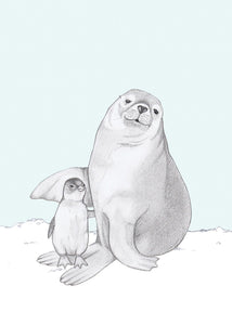 buddies, penguin and seal