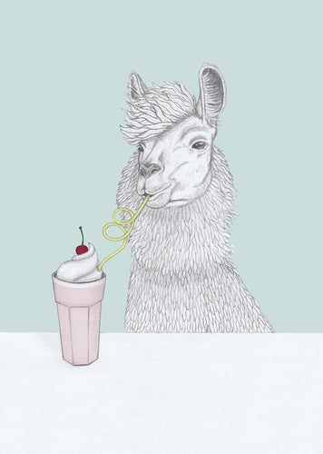 lama with milkshake