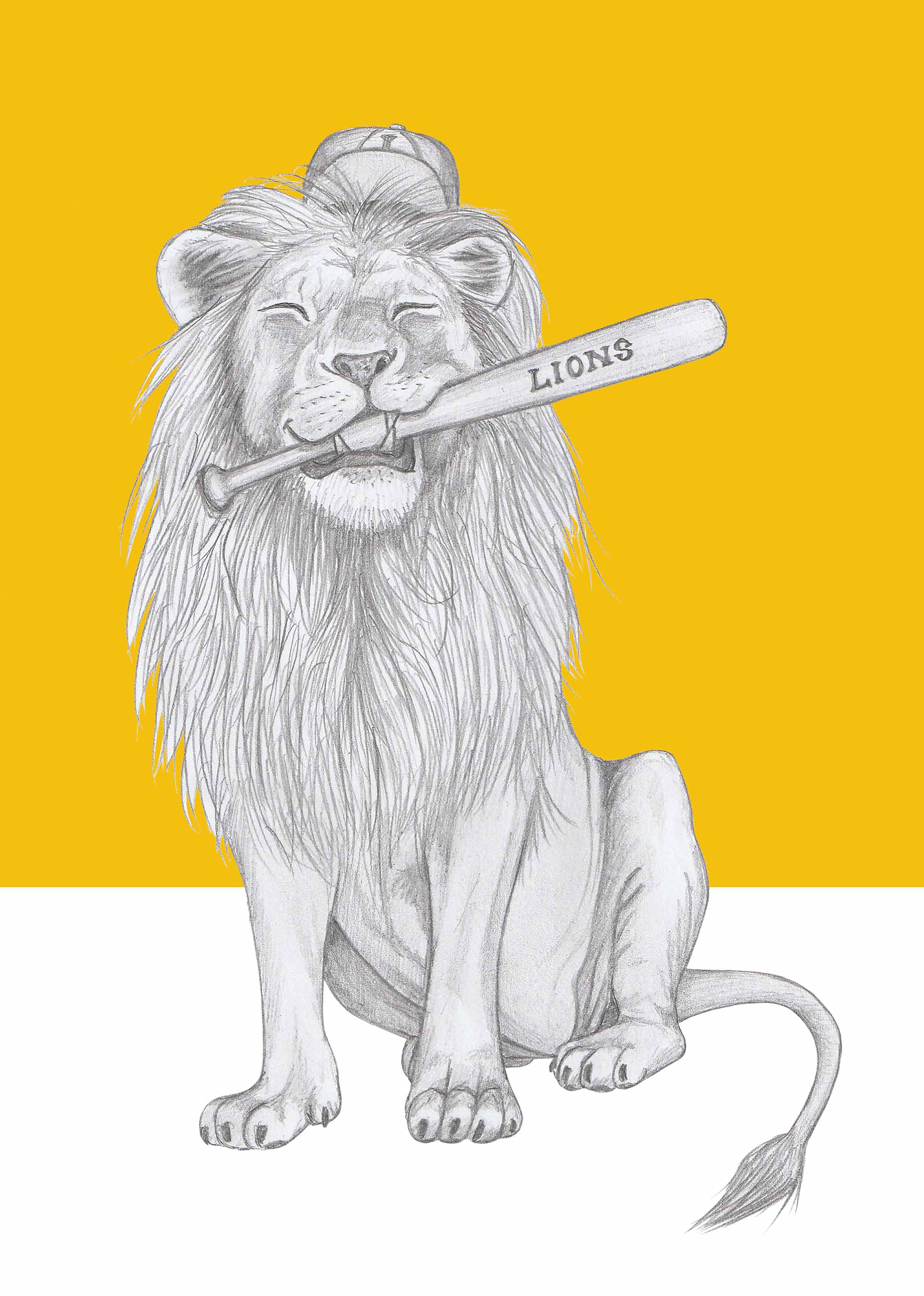 Baseball Lion illustration art print A4 by artist i am nien