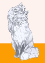 Load image into Gallery viewer, fox and raccoon hug
