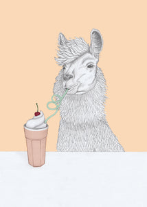 lama with milkshake